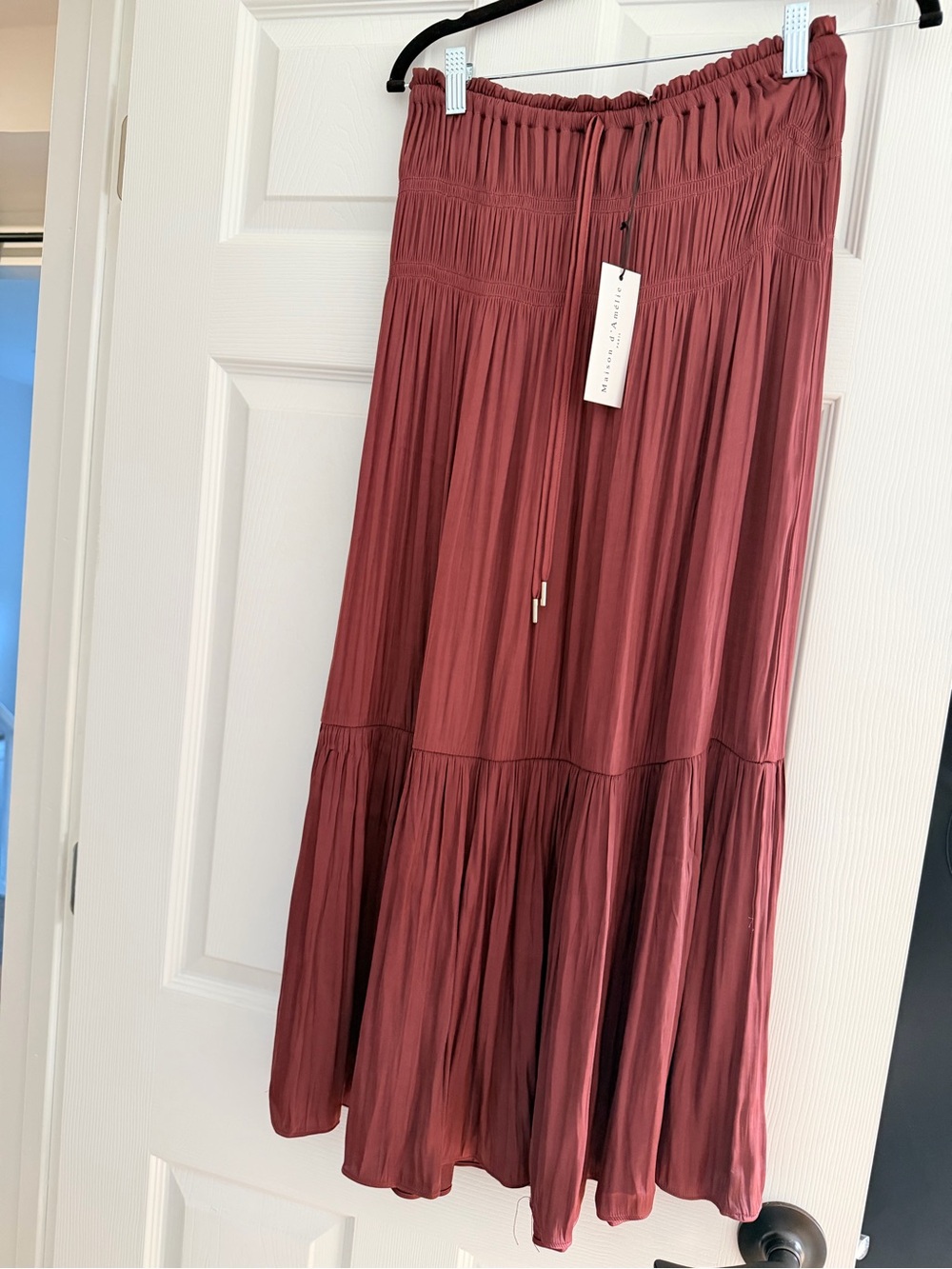 Women's Smocked Waist Maxi Skirt - rusty red